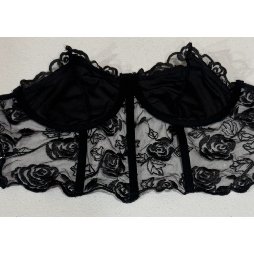 Women's Black Lace Floral Bralette‎ Bustier Corset Top Rose SZ 6